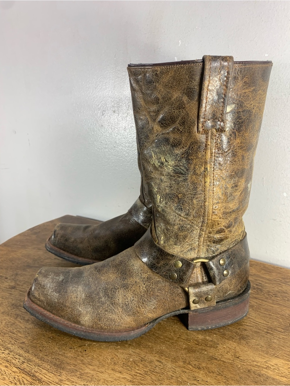 Vintage 2008 Code West Cowboy Boots Brown Distressed Leather
